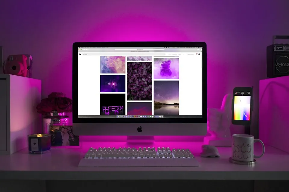 All-in-one desktop computer with a keyboard and mouse