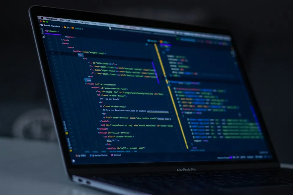 Software source code displayed on a development computer